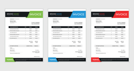 cleam  creative business invoice design with various colour skim | Printable  invoice design template