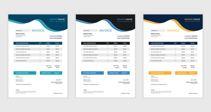cleam  creative business invoice design with various colour skim | Printable  invoice design template