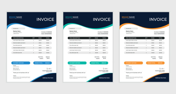 cleam  creative business invoice design with various colour skim | Printable  invoice design template