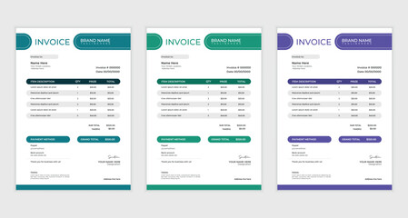 cleam  creative business invoice design with various colour skim | Printable  invoice design template
