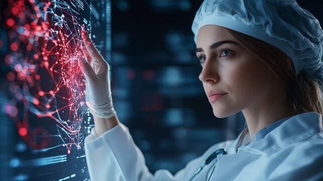 AI Doctor Conducting Remote Virtual Consultation Using Advanced Technology and Data Visualization