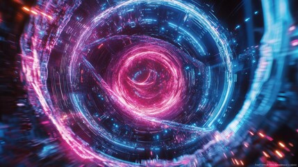 Obraz premium Quantum Processor Glowing with Intricate Swirling Patterns