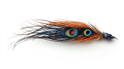 Obraz premium Colorful peacock feather displayed against an isolated white backdrop. 