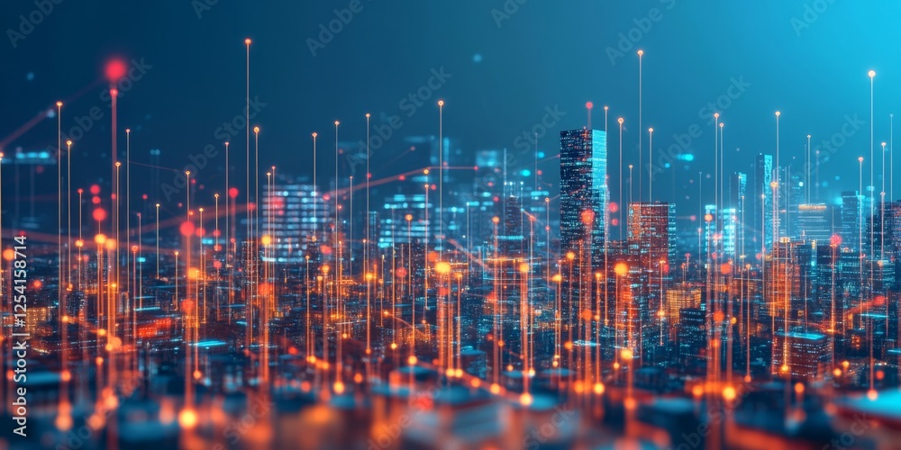 Poster smart city network data flow at night
