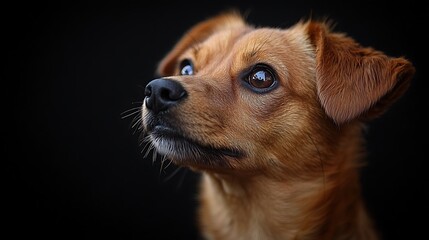 Retriever mixed breed dog looking back over its shoulder with a funny expression, caught in a moment curiosity and humor.