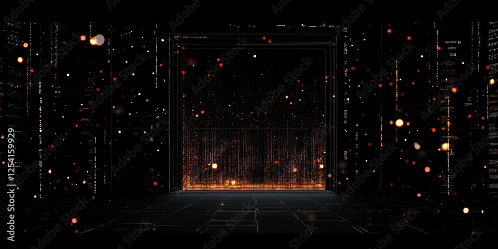 Poster glowing portal in digital server room