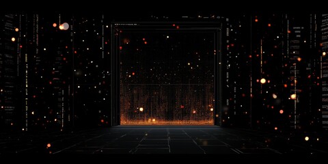 Glowing portal in digital server room