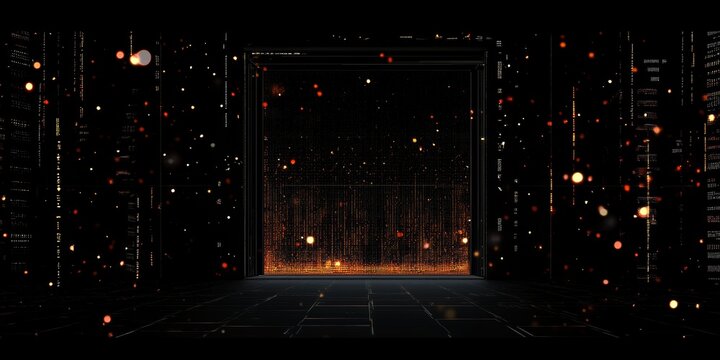 Glowing portal in digital server room