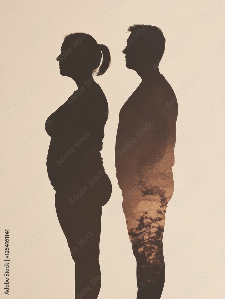 Poster weight loss transformation silhouette illustrating before and after progress of an individuals journ