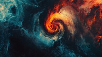 Fiery cosmic vortex swirling in space with dynamic nebula clouds
