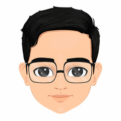 young boy head with black hair and glasses