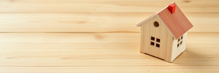 Miniature wooden house with a cozy feel on wooden background