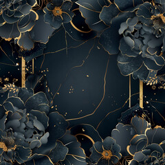 A beautifully designed black and gold floral frame set against a deep, dark background to enhance its stunning features and details