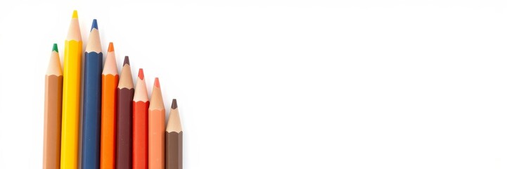 Colored pencils in bright hues against a white background
