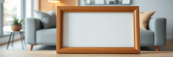 Naklejka premium Blank picture frame with a modern vibe representing creativity against a cozy living room background