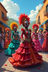 Fototapeta premium Colorful Traditional Festival with Dancers in Bright Costumes