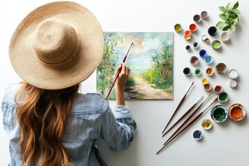 Creating art a painter's journey in nature studio setting aerial view creative process