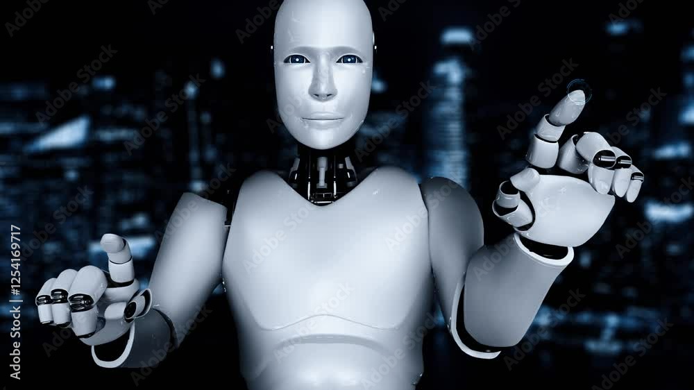 Poster futuristic robot artificial intelligence enlightening ai technology development and machine learning