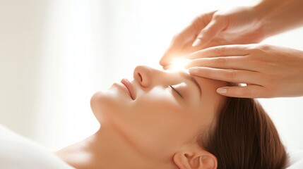 Fototapeta premium Relaxing facial massage. Woman enjoying a soothing treatment.