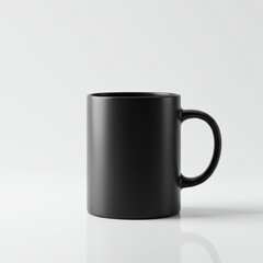 Minimalist Photograph of a Plain Black Mug Mockup on a White Background, Perfect for Branding.