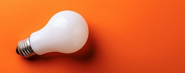 Top view of a white light bulb laid flat on a bright orange surface, with soft lighting and ample space for customizable text or graphic elements.
