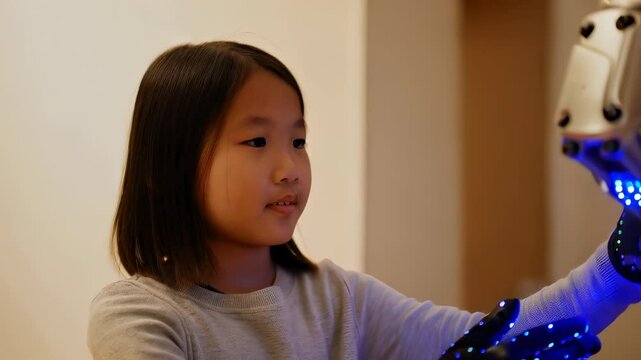 Girl Interacting with Robot