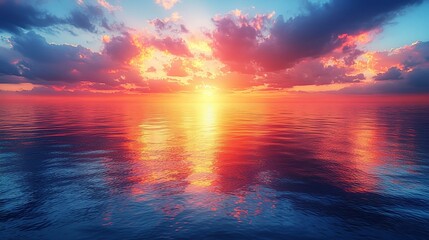Obraz premium Vibrant sunset over calm ocean; picturesque sky