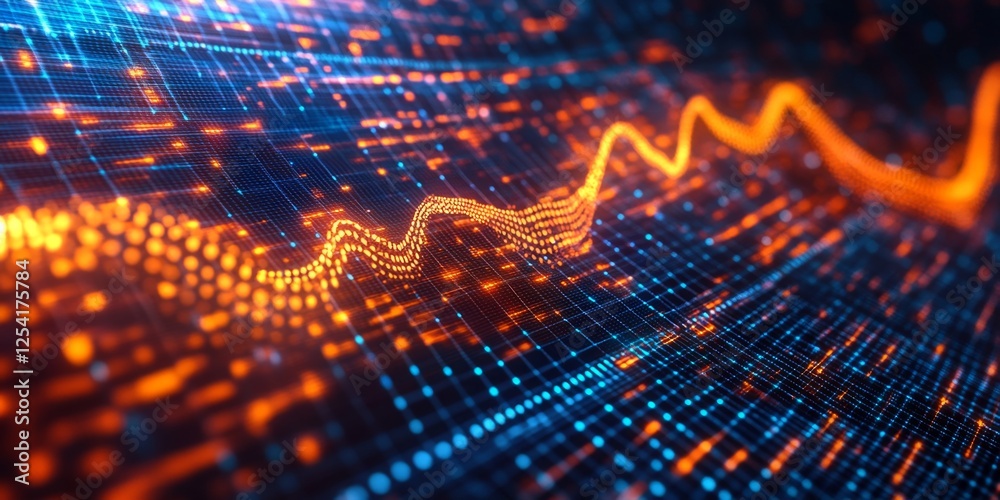 Aufkleber digital wave data flow network, glowing orange, tech background, stock image