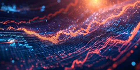 Digital data flow, global network, market trends visualization