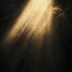 Mystical golden light rays streaming through a dark starry sky

