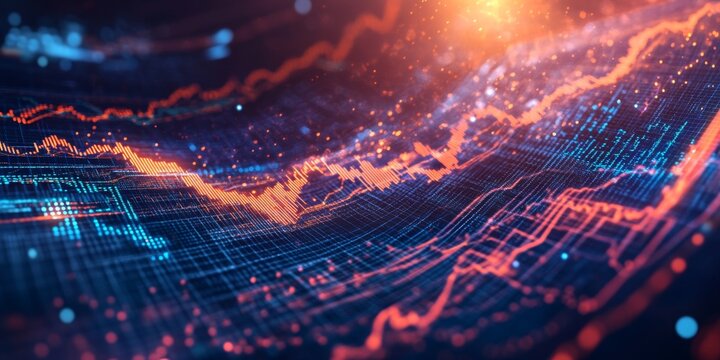 Digital data flow, global network, market trends visualization