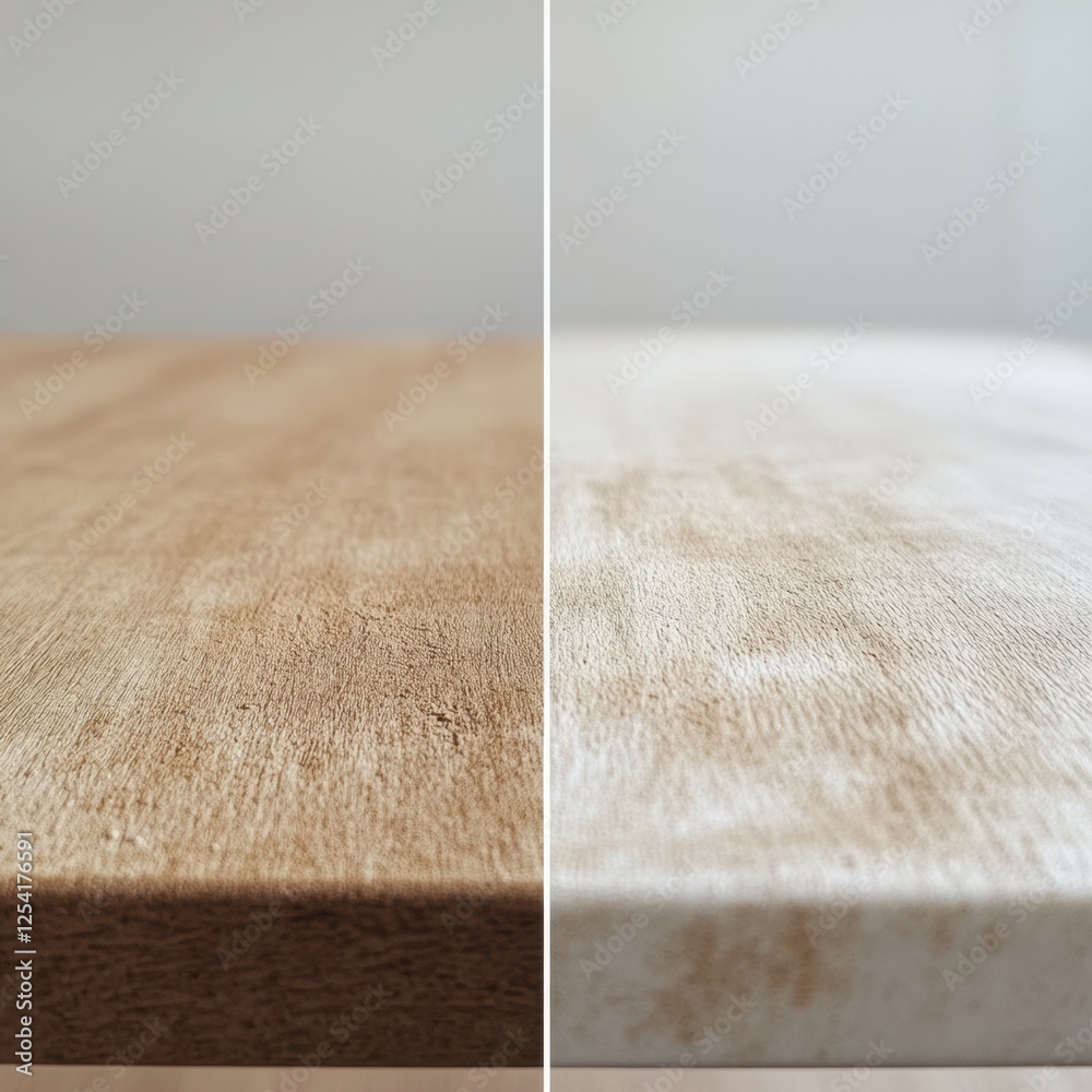 Poster Comparison of a dusty furniture surface with a clean and shiny alternative showing the effect of regular cleaning. Generative AI