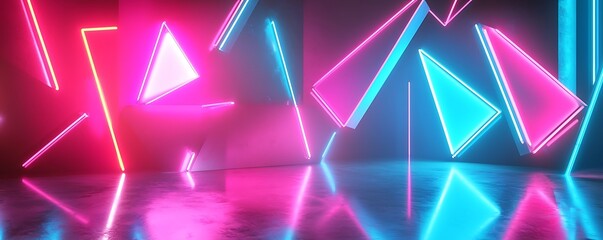 Neon abstract art piece featuring a dynamic clash colors and shapes, suitable for modern art galleries or creative studio backdrops.