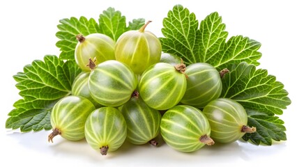 Green Gooseberries with Leaves