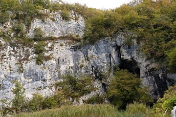 Supljara Cave and Kaluderovac Lake on Korana River. Plitvice Lakes National Park. Croatia. Europe.