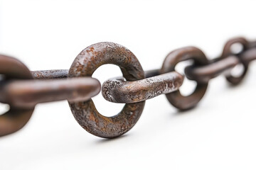 Obraz premium close up view of rusty metal chain link, showcasing its texture and detail