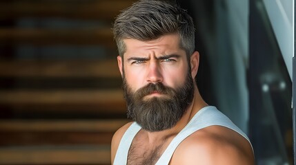 Obraz premium Portrait of a Handsome Man with Long Beard and Gray Hair