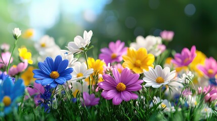 Fototapeta premium Colorful wildflowers bloom in a sunny meadow