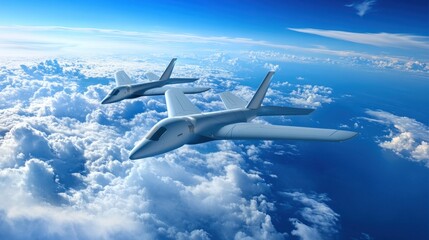Naklejka premium A futuristic air transportation concept featuring AI-controlled aircraft.