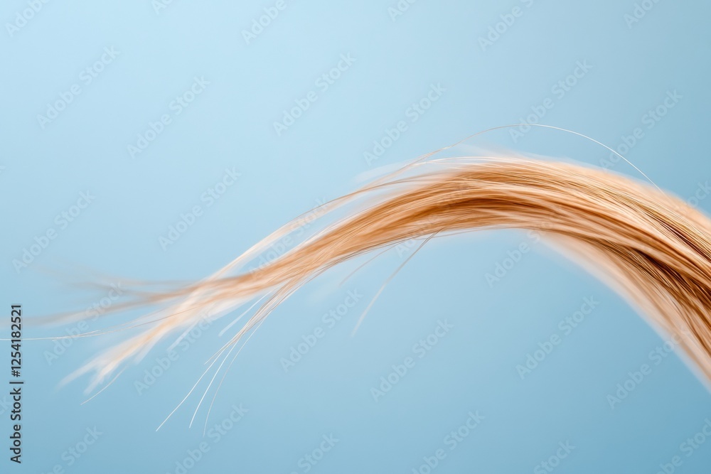 Poster macro shot of a broken hair strand against a soft blue background highlighting texture and fragility