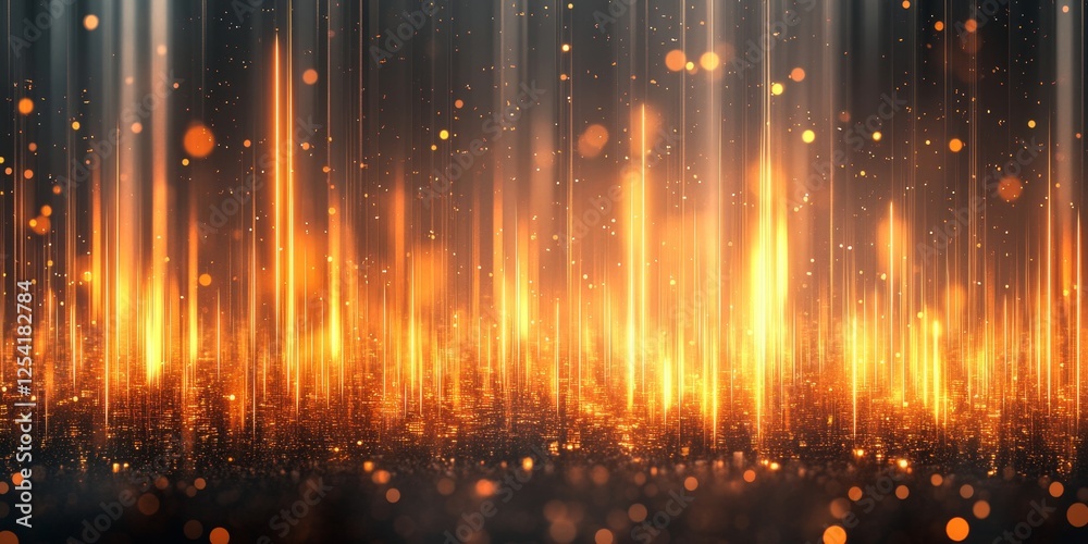 Poster golden light beams sparkle; dark background; digital art; website header