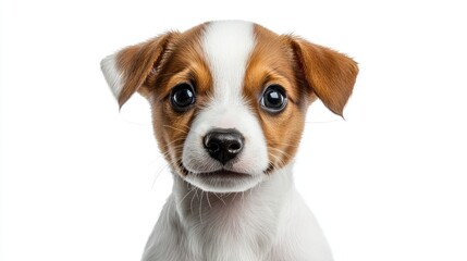 Cute puppy portrait, studio shot, white background, pet adoption