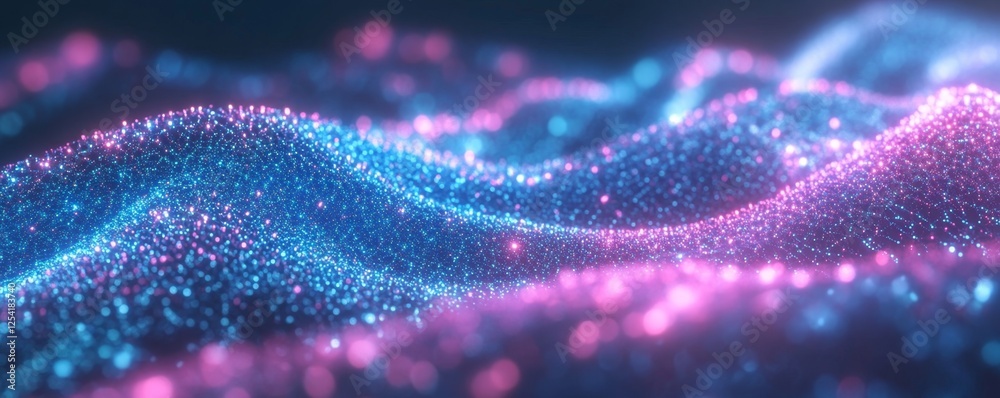 Poster glowing particles wave, digital backdrop, abstract texture