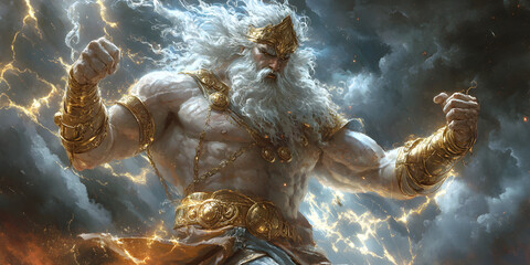 Ancient Greek God Zeus: Powerful Thunder Deity in Epic Mythical Illustration