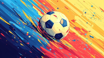 A dynamic illustration of a soccer ball in motion with vibrant colors and abstract background.