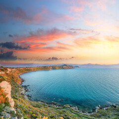 Fototapeta premium Breathtaking spring view on the the cape Milazzo panorama of nature reserve.