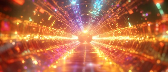 Colorful light tunnel journey, vibrant background, digital art, visual effect