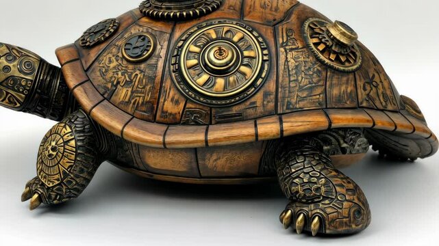 Intricately designed decorative turtle sculpture with steampunk elements showcasing artistry and craftsmanship