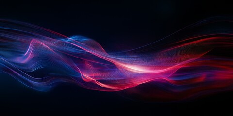 Naklejka premium Abstract Red Blue Light Waves Flowing Dark Background