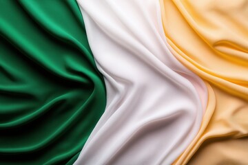 Ethereal gradient background featuring the vibrant colors of the Irish flag with silk-like fabric textures in a flowing composition